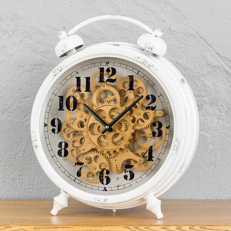 Настольные часы Классические с шестерёнками Classic White Table Clock With Gears
