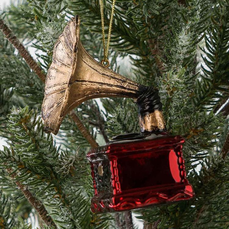Ёлочная игрушка Граммофон Glass Hanger Gramophone Red 11 cm