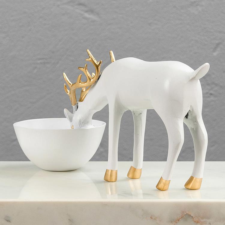 Подставка для мелочей Белый олень на водопое Deer Golden Horns Trinket Tray White