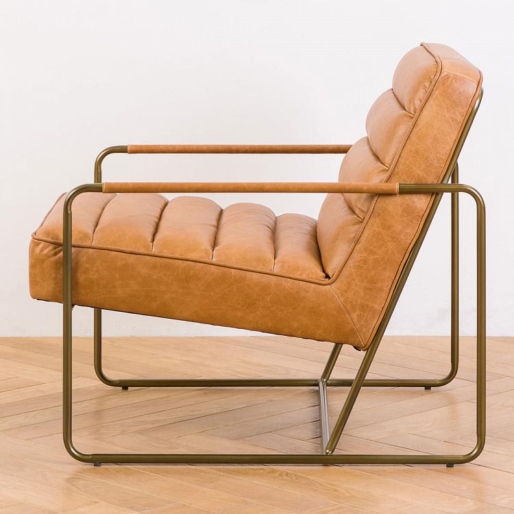 Кресло с квадратными подлокотниками Макине Makine Cognac Armchair Square Armrests