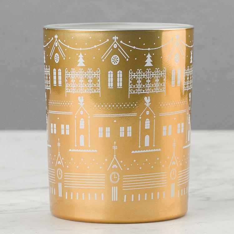 Подсвечник Рождественные домики Candle Holder Christmas Houses Gold