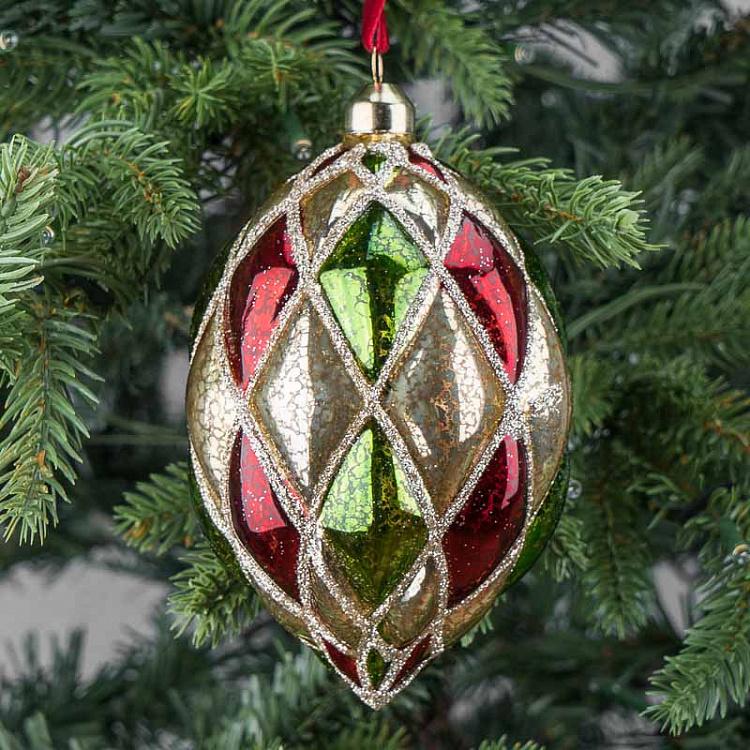 Ёлочная игрушка Красно-зелёная шишка Red And Green Diamonds Golden Cone 9,5 cm
