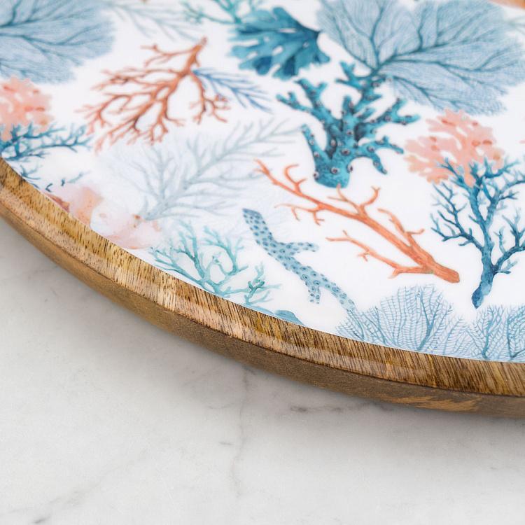 Круглая сервировочная тарелка из дерева манго Кораллы, L Coral Mango Wood Round Serving Plate Large