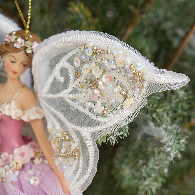 Набор из трёх ёлочных игрушек Крылатые феи в тюлевых платьях Set Of 3 Tulle Big Wing Fairies White Purple 19 cm