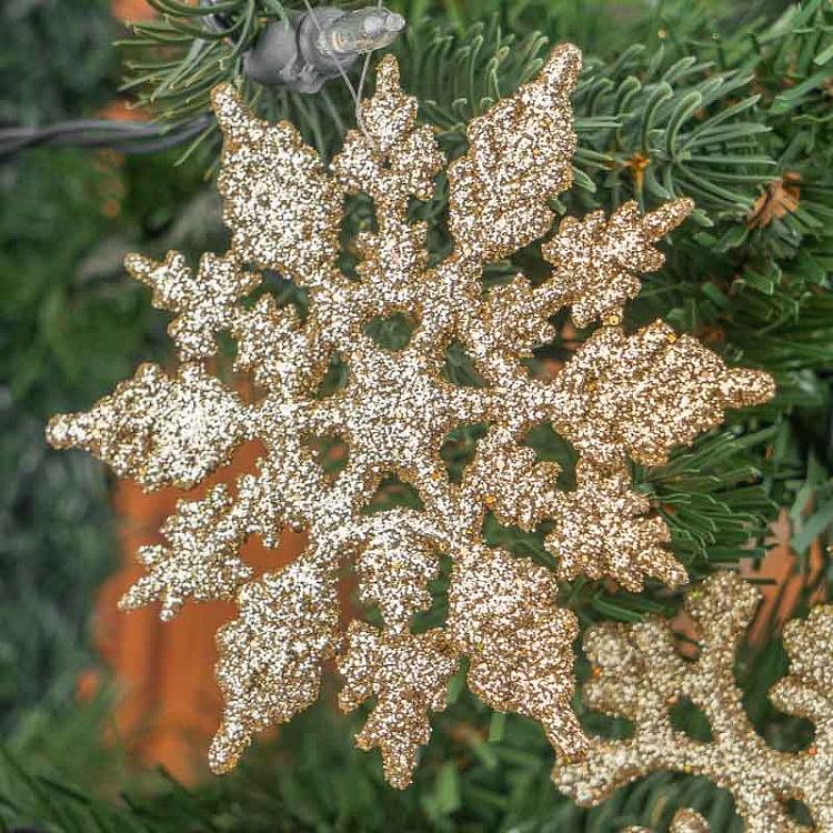 Набор из двух ёлочных игрушек Золотые снежинки с блёстками Set Of 2 Glitter Flat Snowflakes Gold 12,5 cm