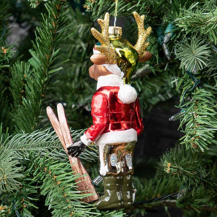 Ёлочная игрушка Олень с лыжами 2 Glass Hanger Ski Elk 2 18 cm