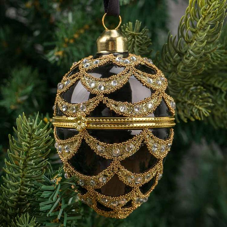 Ёлочная игрушка-шкатулка Чёрно-золотое яйцо 2 Xmas Egg Box Black And Gold 2 10 cm