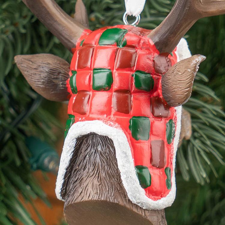 Набор из двух ёлочных игрушек Головы оленя и лося в шапках Set Of 2 Deer And Moose Heads With Hat Brown 13,5 cm