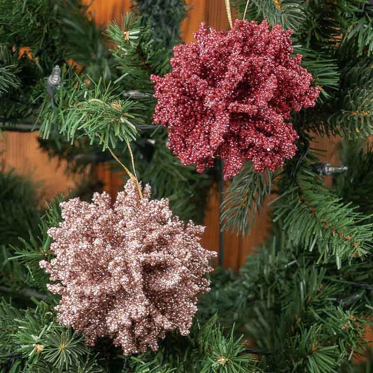 Набор из двух ёлочных игрушек Кораллы в блёстках Set Of 2 Glitter Coral Balls Pink/Gold 10 cm