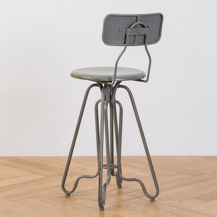 Серый металлический с патиной барный стул Metal Chair Grey Patina