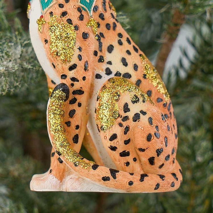Ёлочная игрушка Экзотический леопард Exotic Sitting Leopard Orange Brown 10 cm
