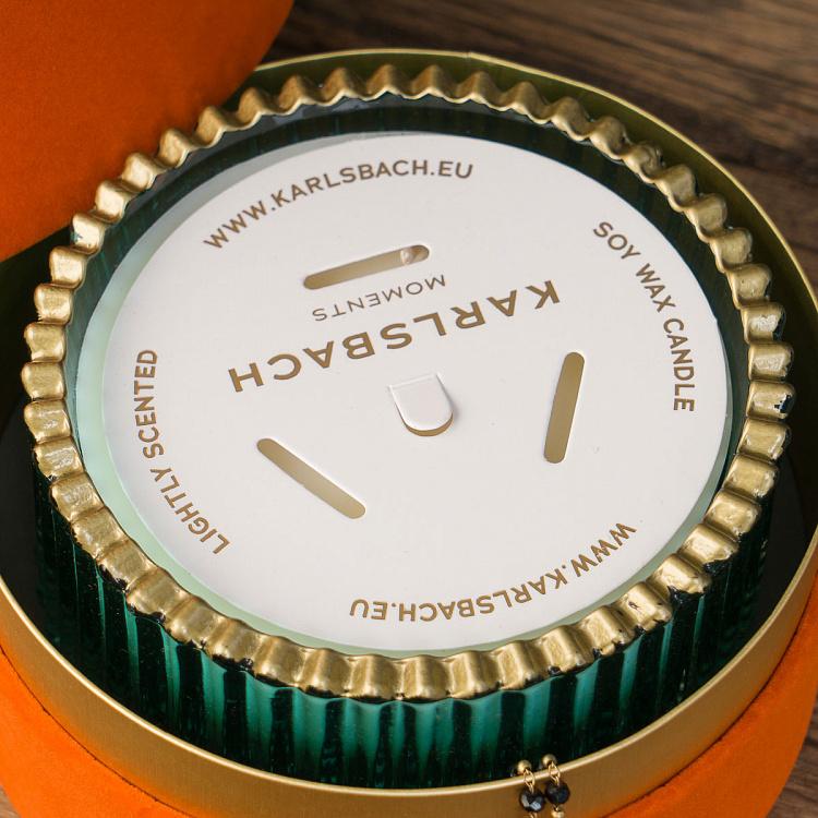 Аромасвеча в мятном рифлёном стакане Белый жасмин, S Aroma Candle In Mint Striped Glass White Jasmine Small