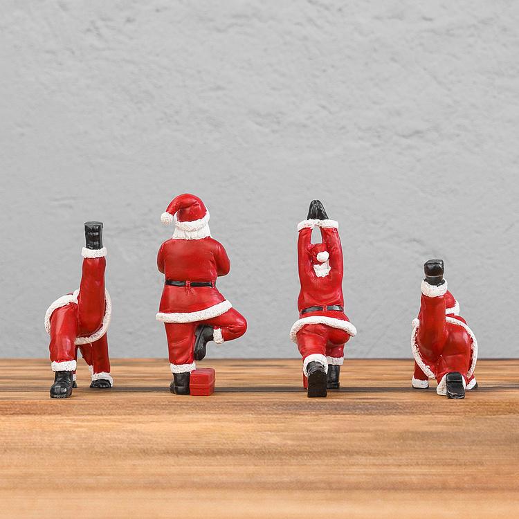 Набор из четырёх новогодних фигурок Санта в асанах йоги Set Of 4 Yoga Santas Red 12,5 cm