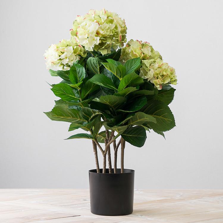 Искусственная кустовая кремово-зелёная гортензия  Hydrangea Bush Creamy Green 55 cm