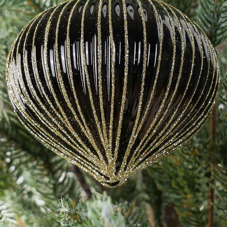 Ёлочная игрушка в виде чёрной многогранной луковицы Polygonal Bulb Ball Black 8 cm