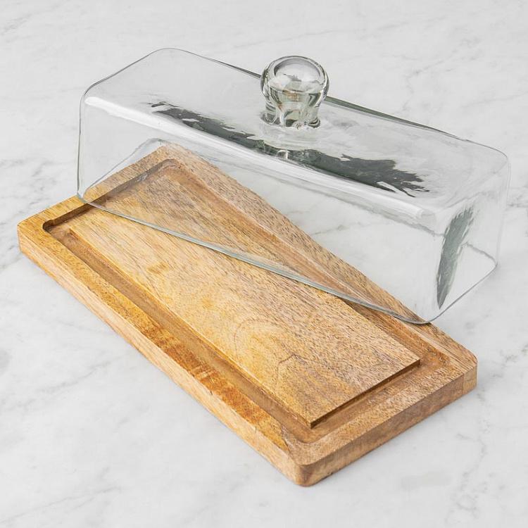 Деревянная прямоугольная доска с колпаком Rectangular Cake Plate With Cover