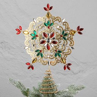 Jewel Snowflake Tree Topper Gold Red 33 cm