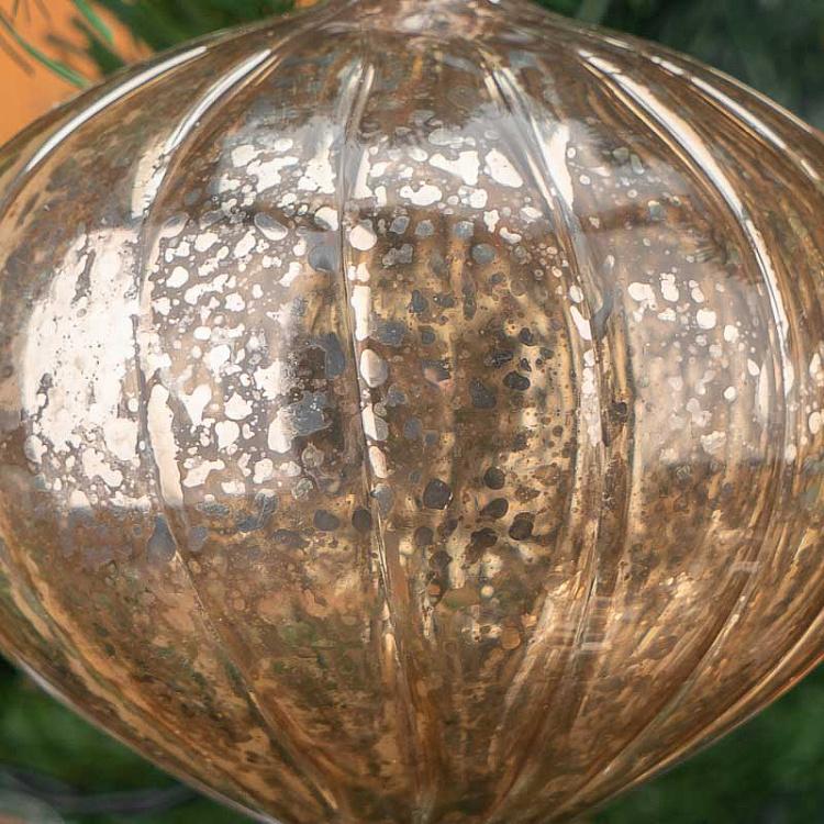 Набор из трёх ёлочных шаров цвета винтажный шампань с вертикальными полосками Set Of 3 Glass Antique Vertical Striped Balls Champagne 10 cm