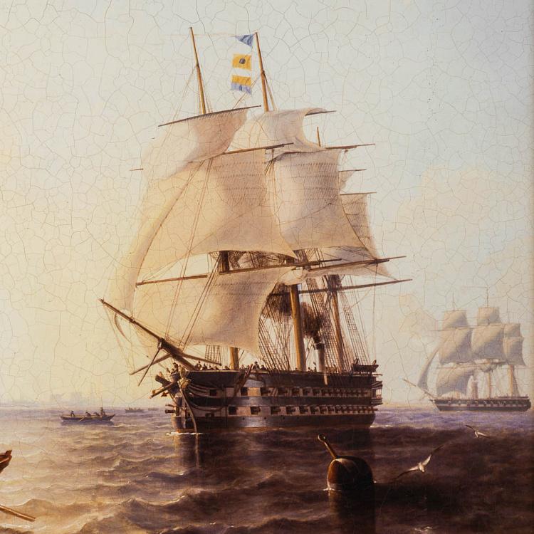 Картина-олеография в чёрно-золотой раме Возвращение на вёслах с припасами Rowing Back With Supplies, ANTB Frame