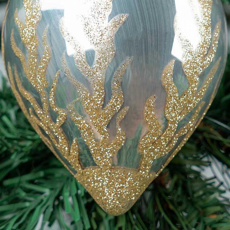 Ёлочная игрушка Серебристый шар с коралловым узором 2 Glass Glitter Coral Ball 2 Silver 10 cm