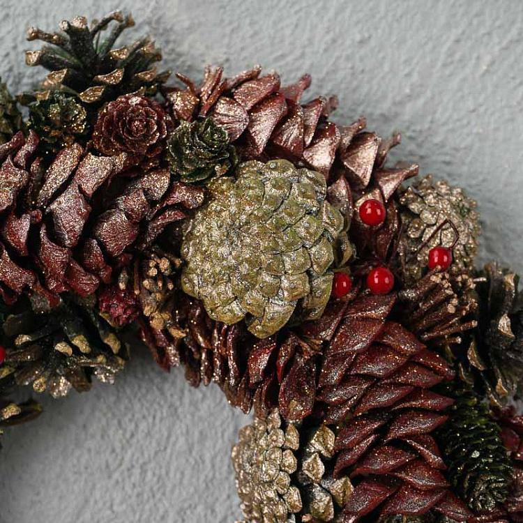 Новогодний позолоченный венок с шишками Gilt Berry Pinecone Wreath Green Brown 34 cm