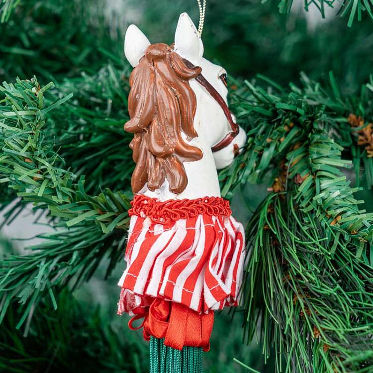 Ёлочная игрушка Лошадка с зелёной кисточкой Xmas Carousel Horse Tassel Green 28 cm