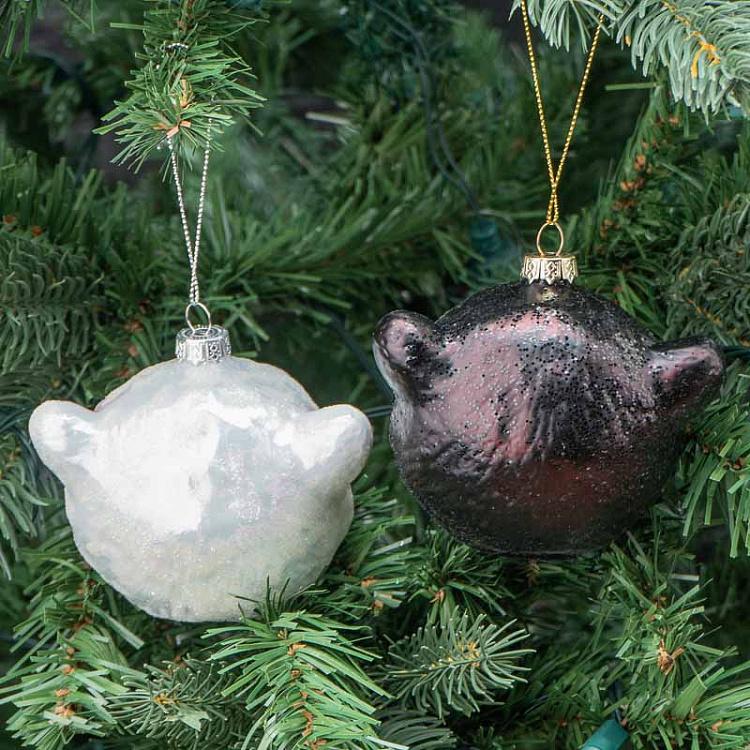Набор из двух ёлочных игрушек Бурый и полярный медведи Set Of 2 Glass Bear Heads Black/White 10 cm