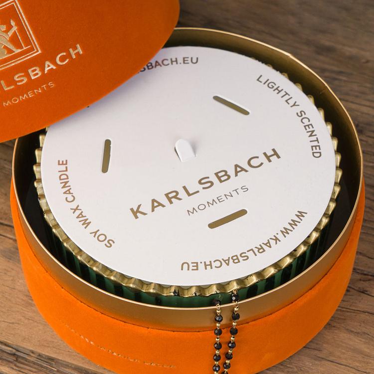 Аромасвеча в мятном рифлёном стакане Белый жасмин, L Aroma Candle In Mint Striped Glass White Jasmine Large