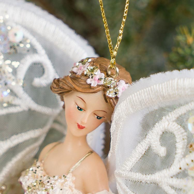 Набор из трёх ёлочных игрушек Крылатые феи в тюлевых платьях Set Of 3 Tulle Big Wing Fairies White Purple 19 cm