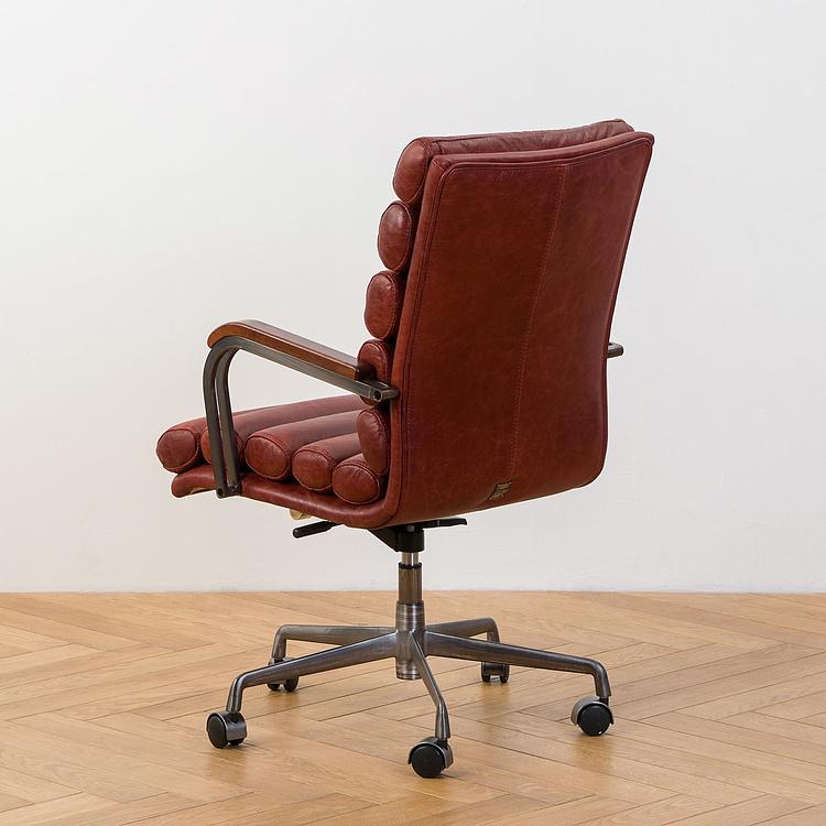 Рабочее кресло Турин, красно-коричневые подлокотники Ufficio Torino Armchair, Red Brown Wood D