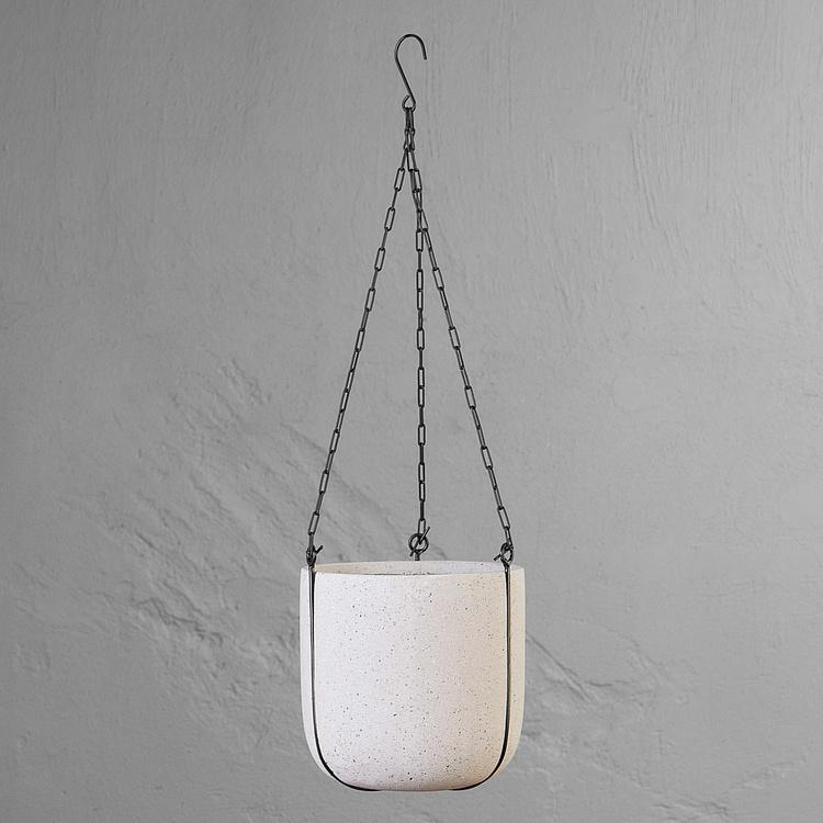 Подвесное серо-белое кашпо-чаша Эффектори Бетон, S Effectory Beton Hanging Bowl White Sand Small