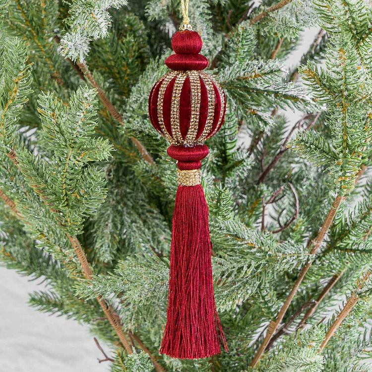 Новогодняя подвеска Бархатная бордовая тыква с кисточкой Velvet Burgundy Pumpkin Pendant With Tassel 21 cm