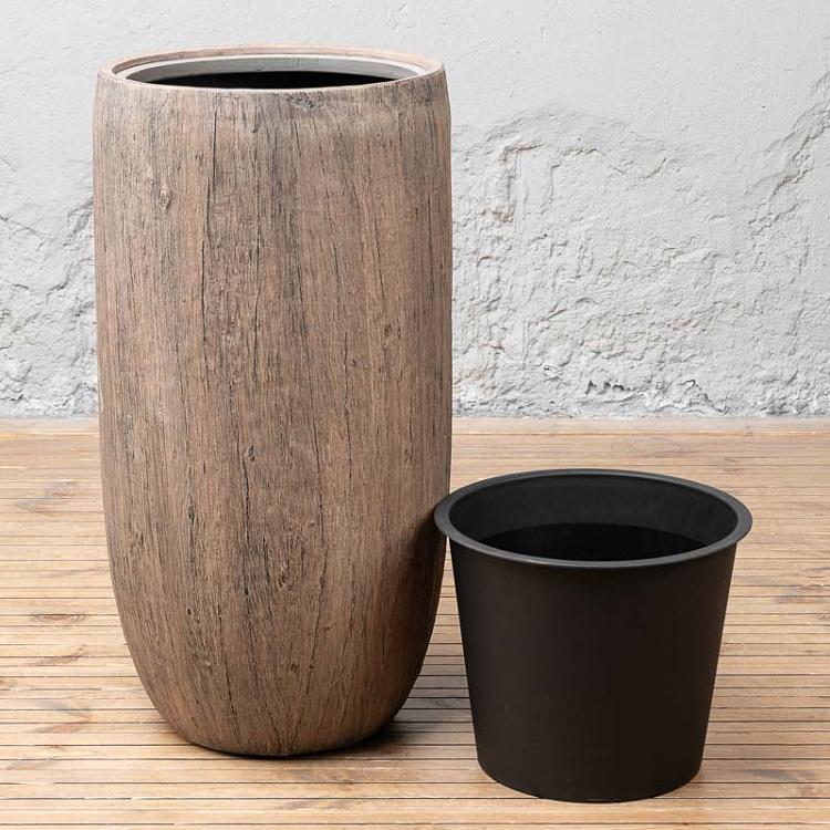 Высокое кашпо Эффектори светлый дуб, L Effectory Wood Tall Pot Oak Large