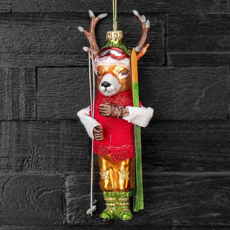 Ёлочная игрушка Олень с лыжами 1 Glass Hanger Ski Elk 1 18 cm