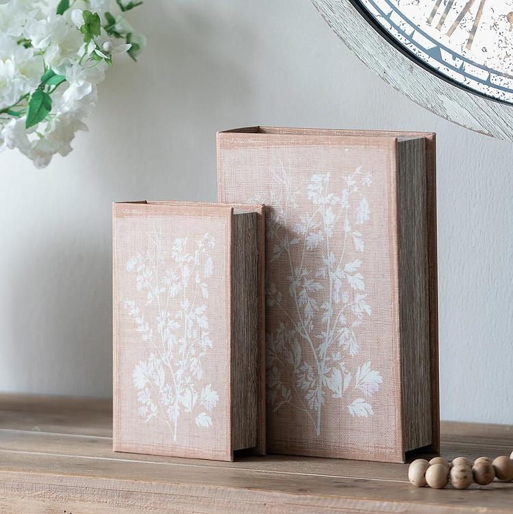 Набор из двух шкатулок с цветочным узором Set Of 2 Book Boxes Linen Floral Motif