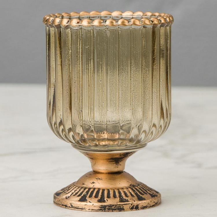 Стеклянный подсвечник на металлической ножке Glass Metal Striped Votive On Foot