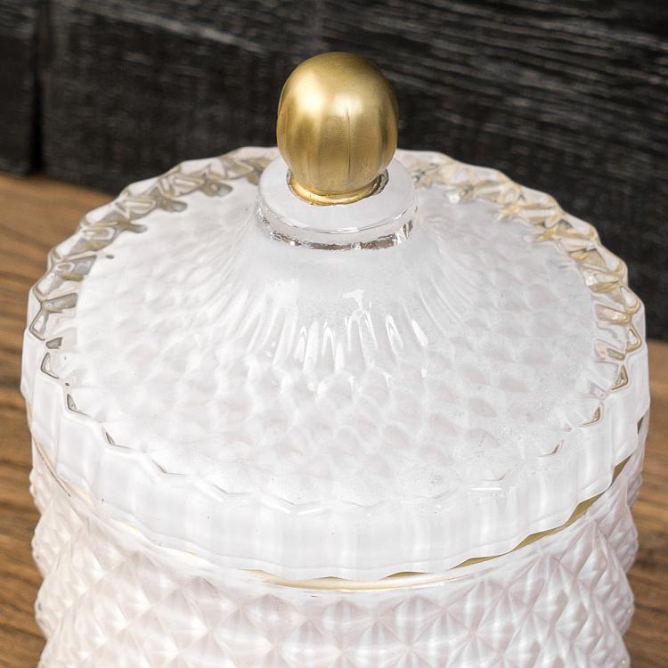 Аромасвеча в белом фасетном стакане Шёлковый цветок, S Aroma Candle In White Faceted Glass Silk Flower Small