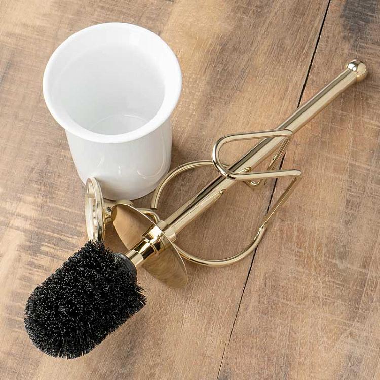 Настенный белый держатель с ёршиком в подставке золотого цвета Brush Holder Gold