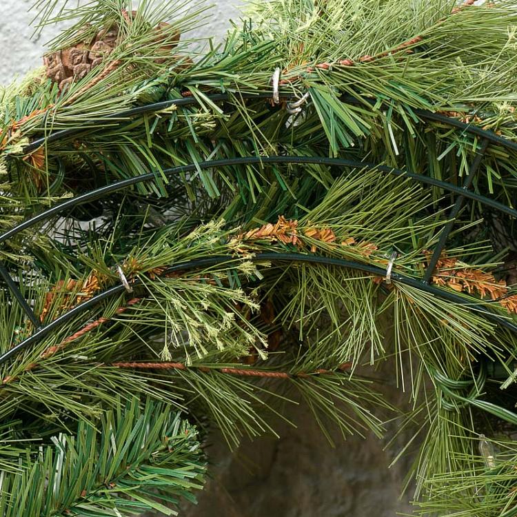 Новогодний венок с шишками и гирляндой 100 Led Pinecone Wreath Green 76 cm