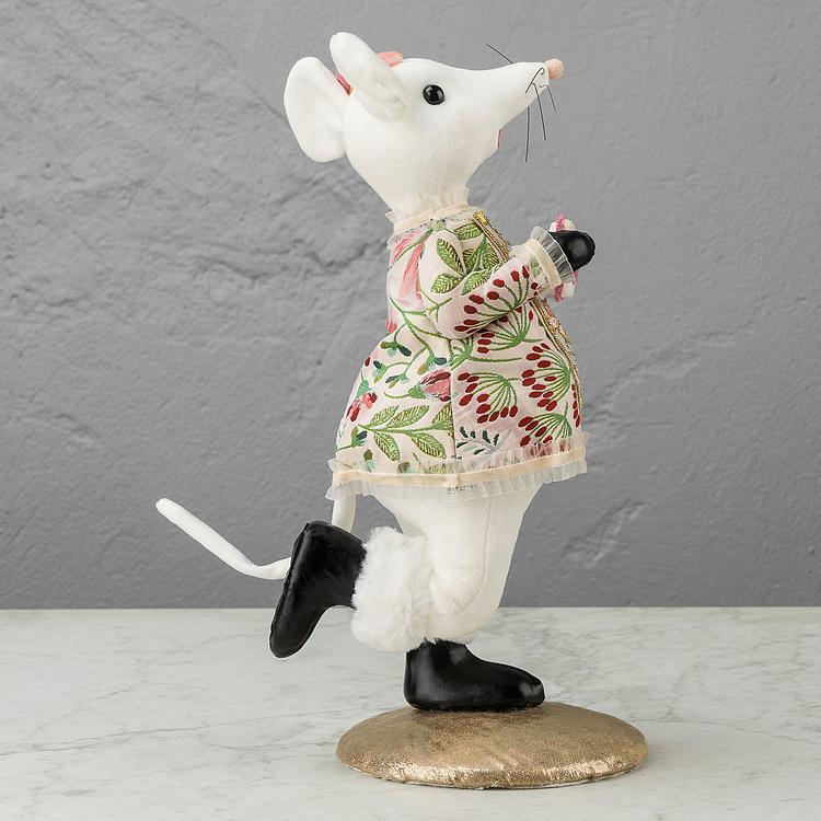 Статуэтка Белая мышка в платье с цветочным узором Floral White Mouse With Dress
