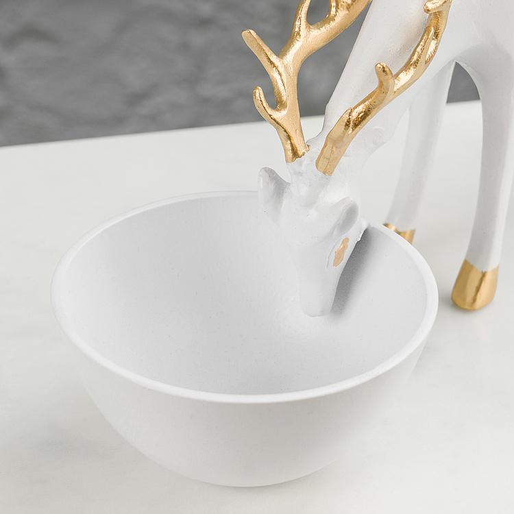 Подставка для мелочей Белый олень на водопое Deer Golden Horns Trinket Tray White