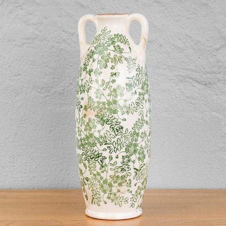 Ваза с узором из зелёных цветов и ручками высокая Flower Vase Tall Green