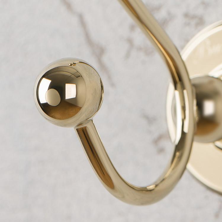 Двухрожковый настенный крючок золотого цвета Double Hook Gold