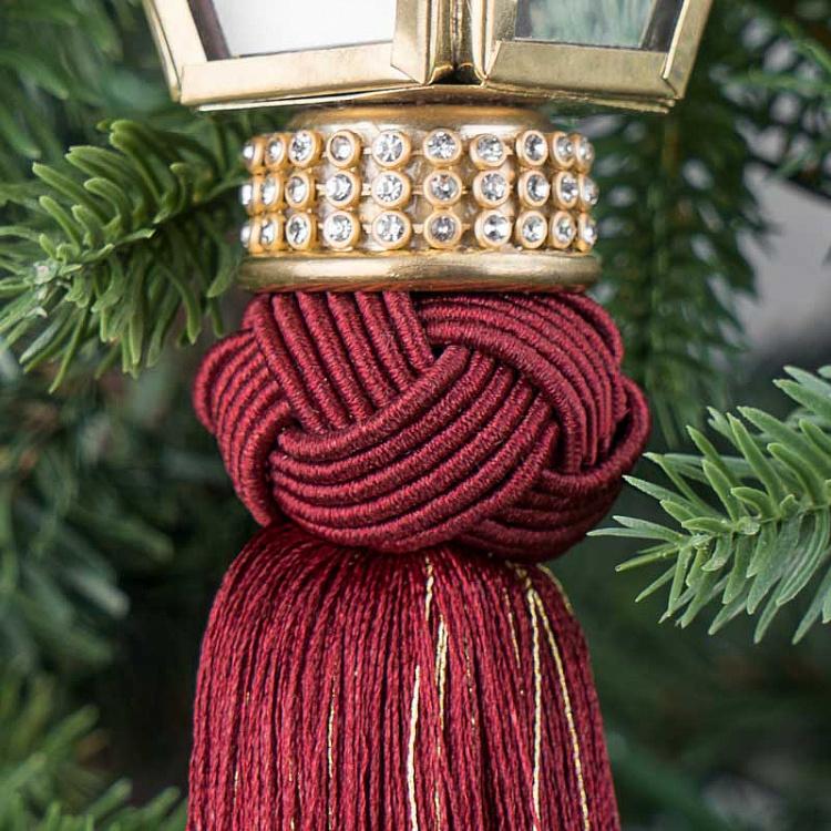 Новогодняя подвеска Красный зеркальный кулон с кисточкой Mirror Pendant With Tassel Red 25 cm