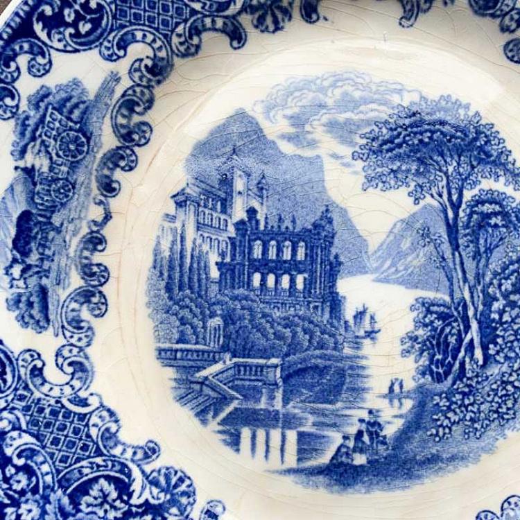 Винтажная тарелка белая с голубым мотивом 3, M Vintage Plate Blue White Medium 3