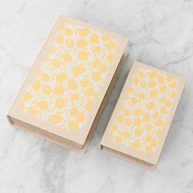 Набор из двух шкатулок с лиственным узором Set Of 2 Book Boxes Linen Leaf Motif