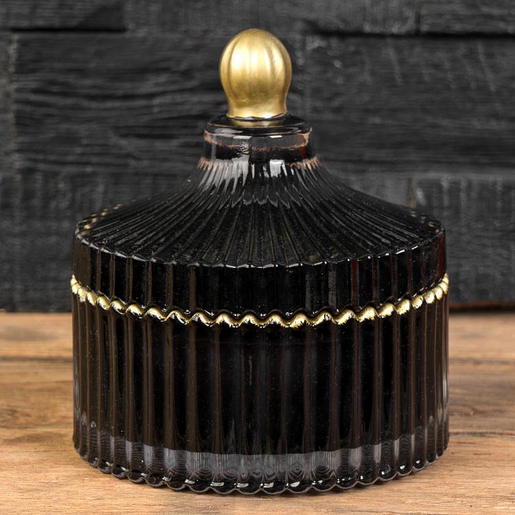 Аромасвеча в чёрном рифлёном стакане Блу Колье Дрифтвуд, S Aroma Candle In Black Striped Glass Blue Collier Driftwood Small