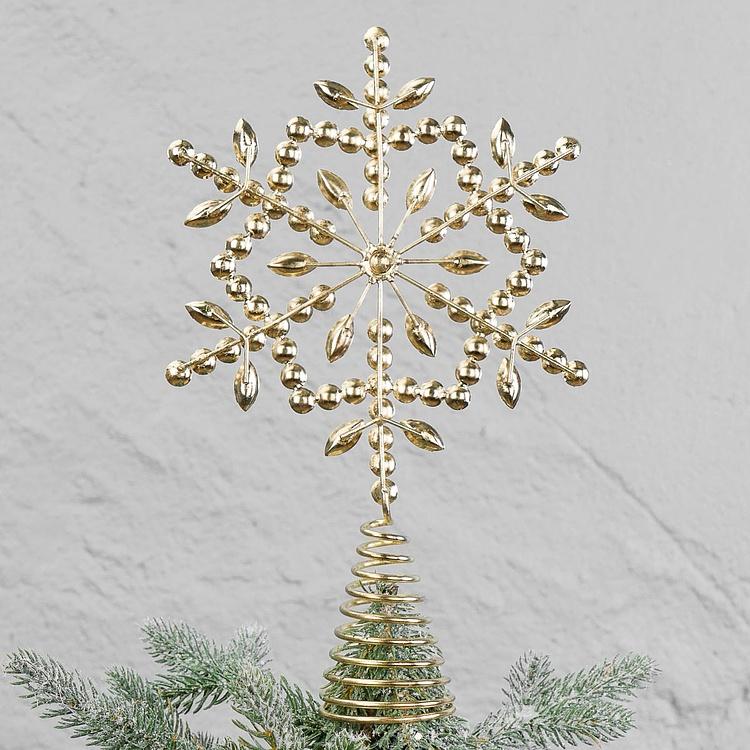 Верхушка на ёлку со стразами и золотой оправой Снежинка Jewel Snowflake Topper Gold 27 cm