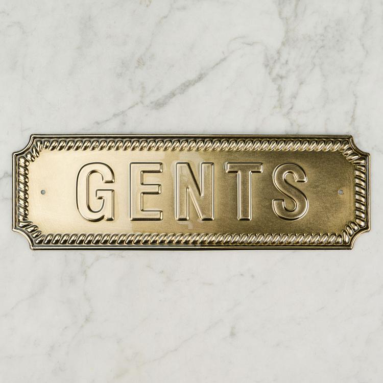 Металлическая табличка латунного цвета Джентльмены Brass Sign Gents