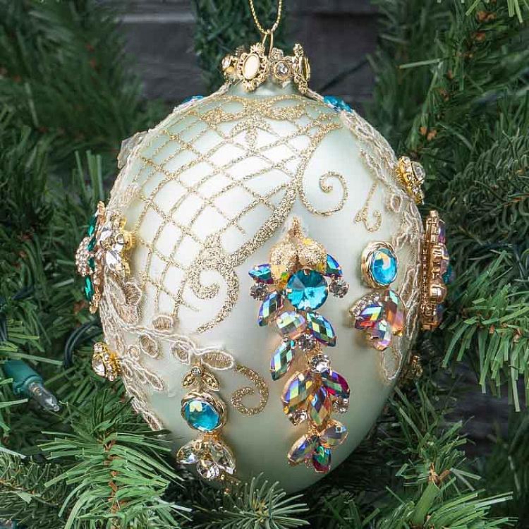 Ёлочная игрушка Яйцо со стразами Glass Fabric Jewel Kings Egg White/Blue 20,5 cm